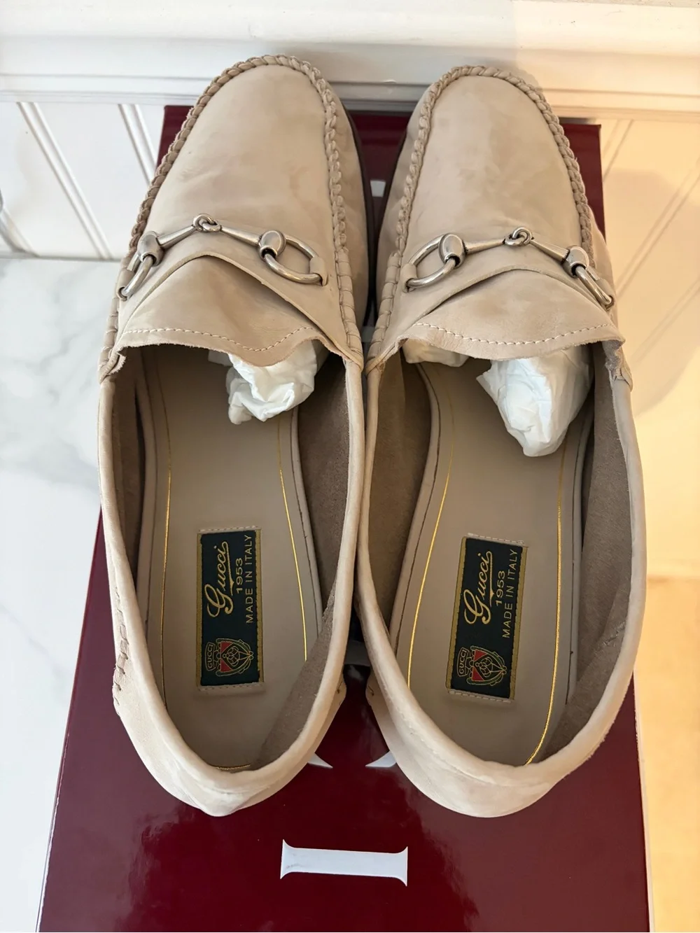 Gucci Men's Cream Leather Horsebit Loafers
